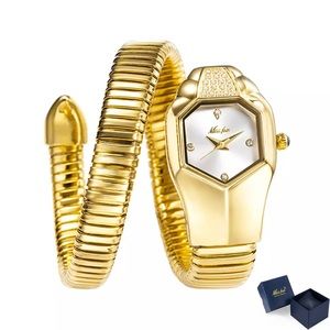 NEW Adrian Balboa Talia Shire Rocky IV Style Serpentine Snake Watch Gold/White